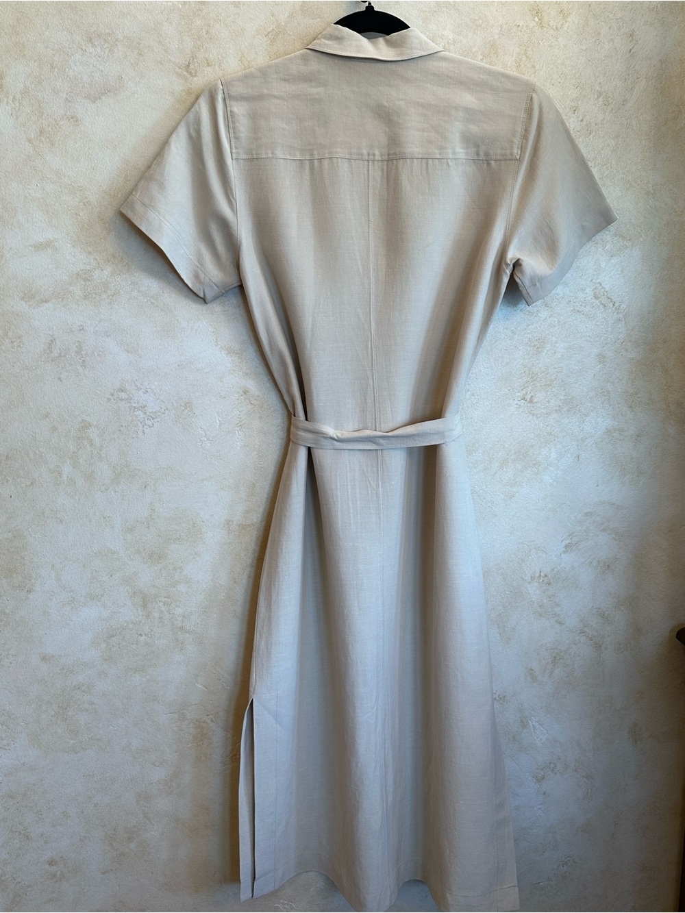 Amanda Smith Beige Midi Shirt Dress with Waist Tie. Silk, Linen. Safari style - Picture 2 of 5